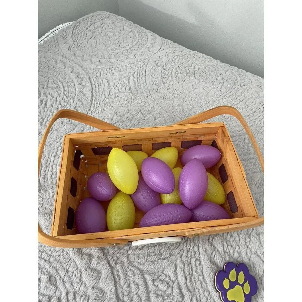 LSU Themed Party Supplies Pack, Basket. Balls, Clappers, Shaker, Pins, Stickers